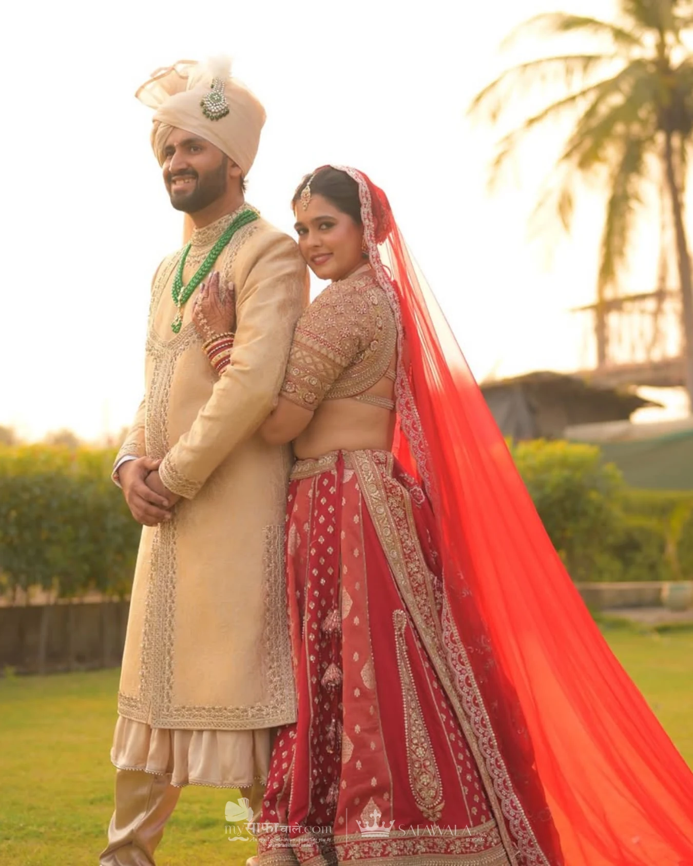 Classic groom pagdi styled with a red ceremonial stole for Adyar
