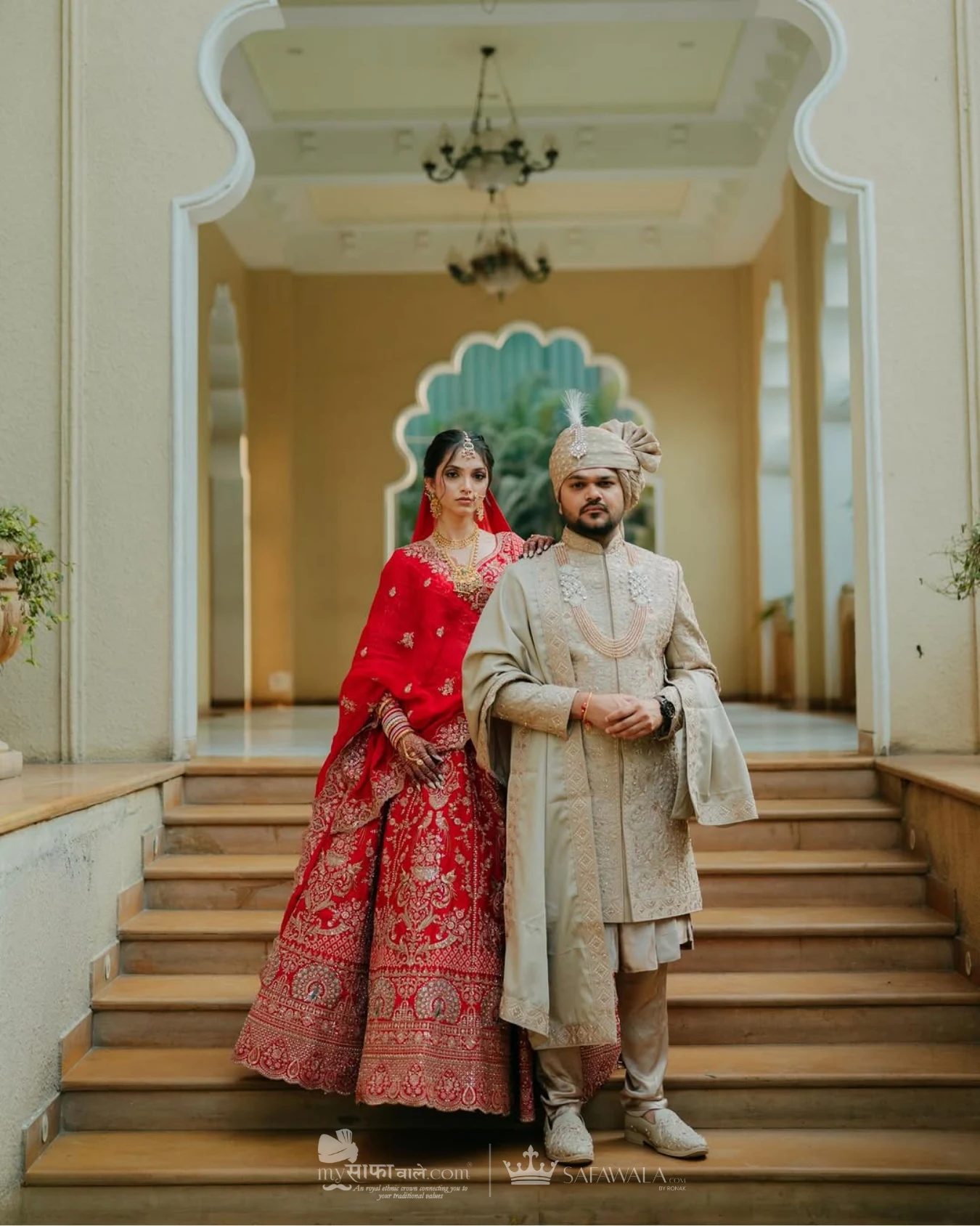 Coordinated ivory wedding pagdis for a formal celebration for Adyar